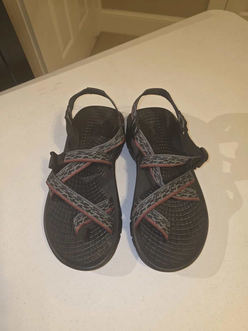 Chaco Black Sport Sandals with Gray & Red Straps